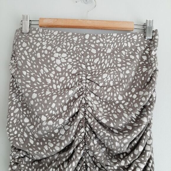 MODA INTERNATIONAL | Ruched Exposed Zip Mini Skirt Grey Silver Animal Print Sz M - Picture 2 of 12